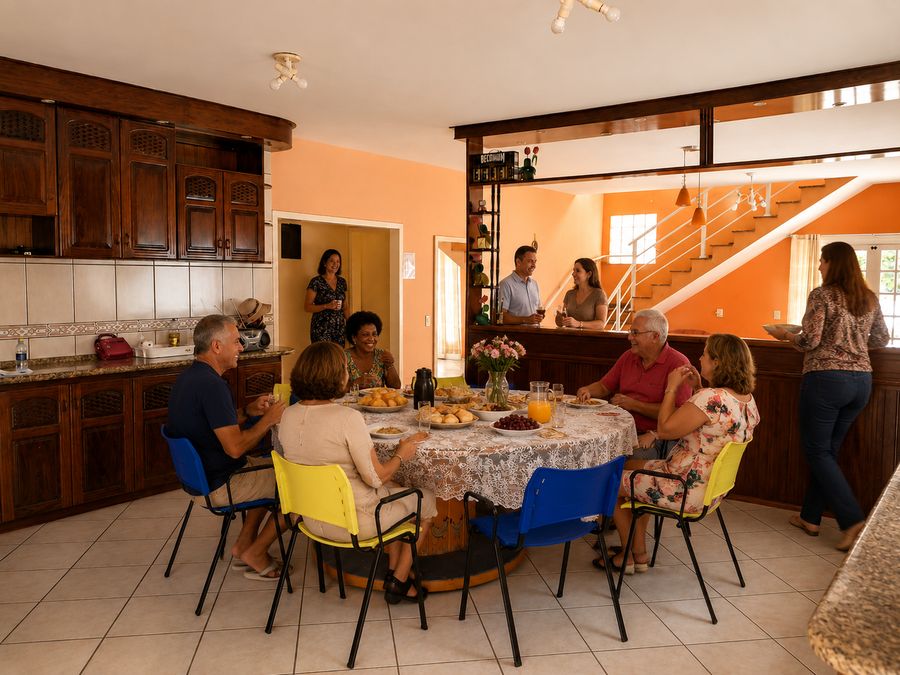 Área de convivência com grupo reunido